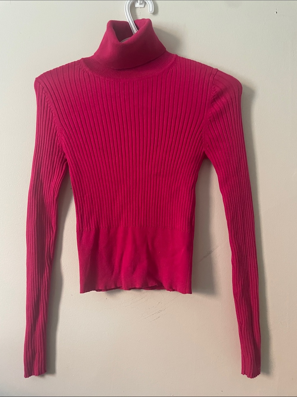 Zara Ribbed Turtleneck Sweater Pink Fitted Knit Top Size S